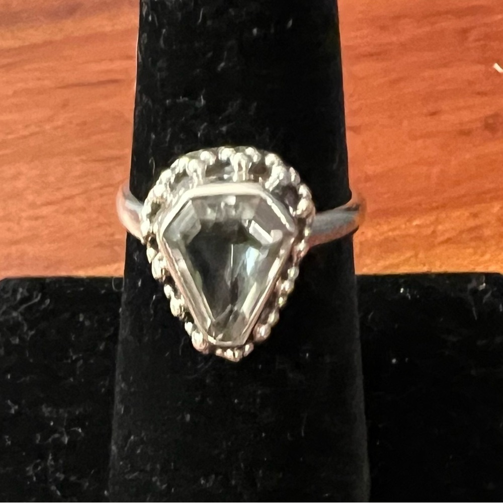 Artisan Sterling Silver Coffin-Cut Pale Blue Topaz Gemstone Ring EUC 7 #381 - Picture 4 of 8
